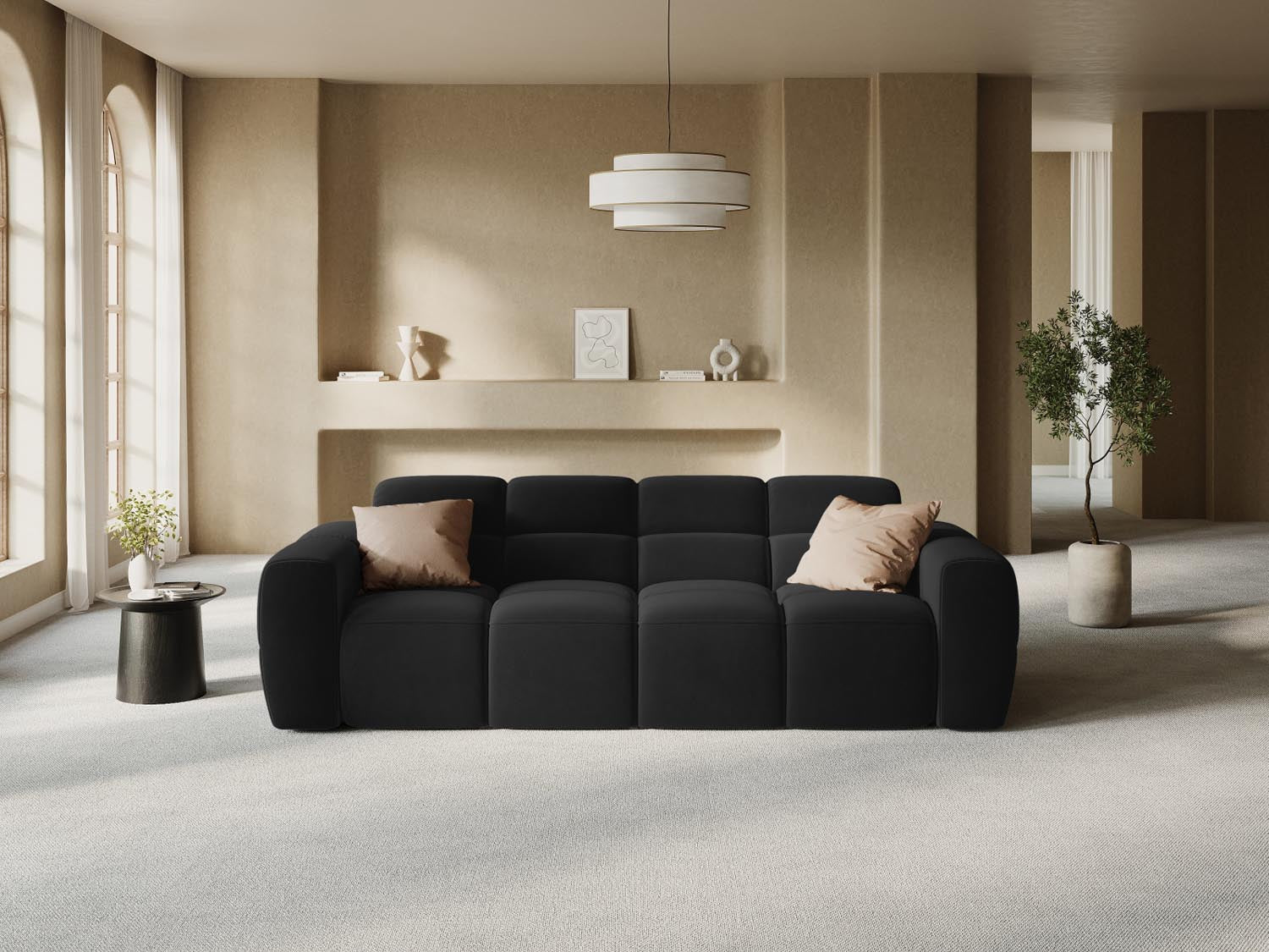 Erleben Sie das elegante Lisa Velour Sofa 4 Sitzer von Micadoni. Perfekt für Ihr modernes Zuhause, vereint es Komfort und stilvolles Design.