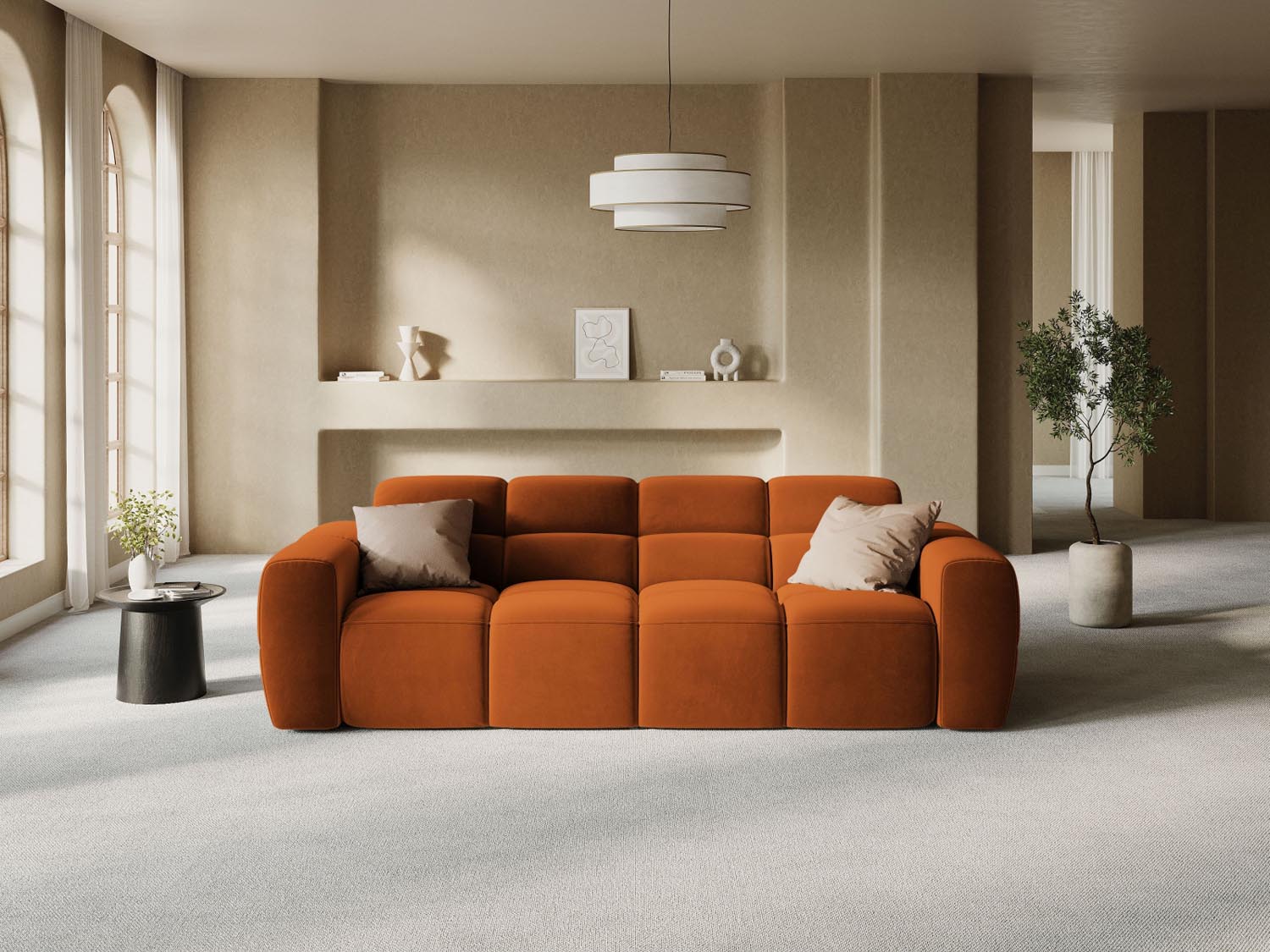 Entdecken Sie das stilvolle Lisa Velour Sofa 4 Sitzer von Micadoni. Ideal für Ihr modernes Wohnzimmer, bietet es höchsten Komfort und elegantes Design.