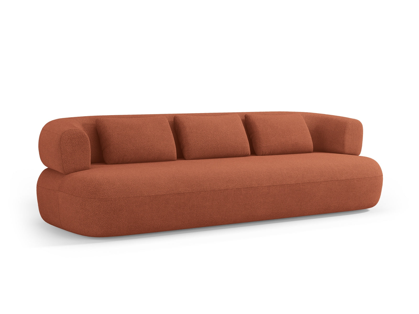 Gemütliches 4-Sitzer Jenny Boucle Sofa in ansprechendem Ziegelrot, perfekt für stilvolle Wohnräume und gesellige Abende.