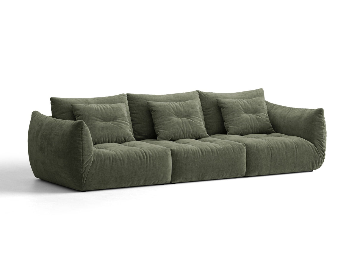 Modulares 4er Sofa Bloom von Micadoni in leichtem Beige, Bezug aus Casino-Velours, schwarze Kunststoffbeine, gepolsterte Rückenkissen.