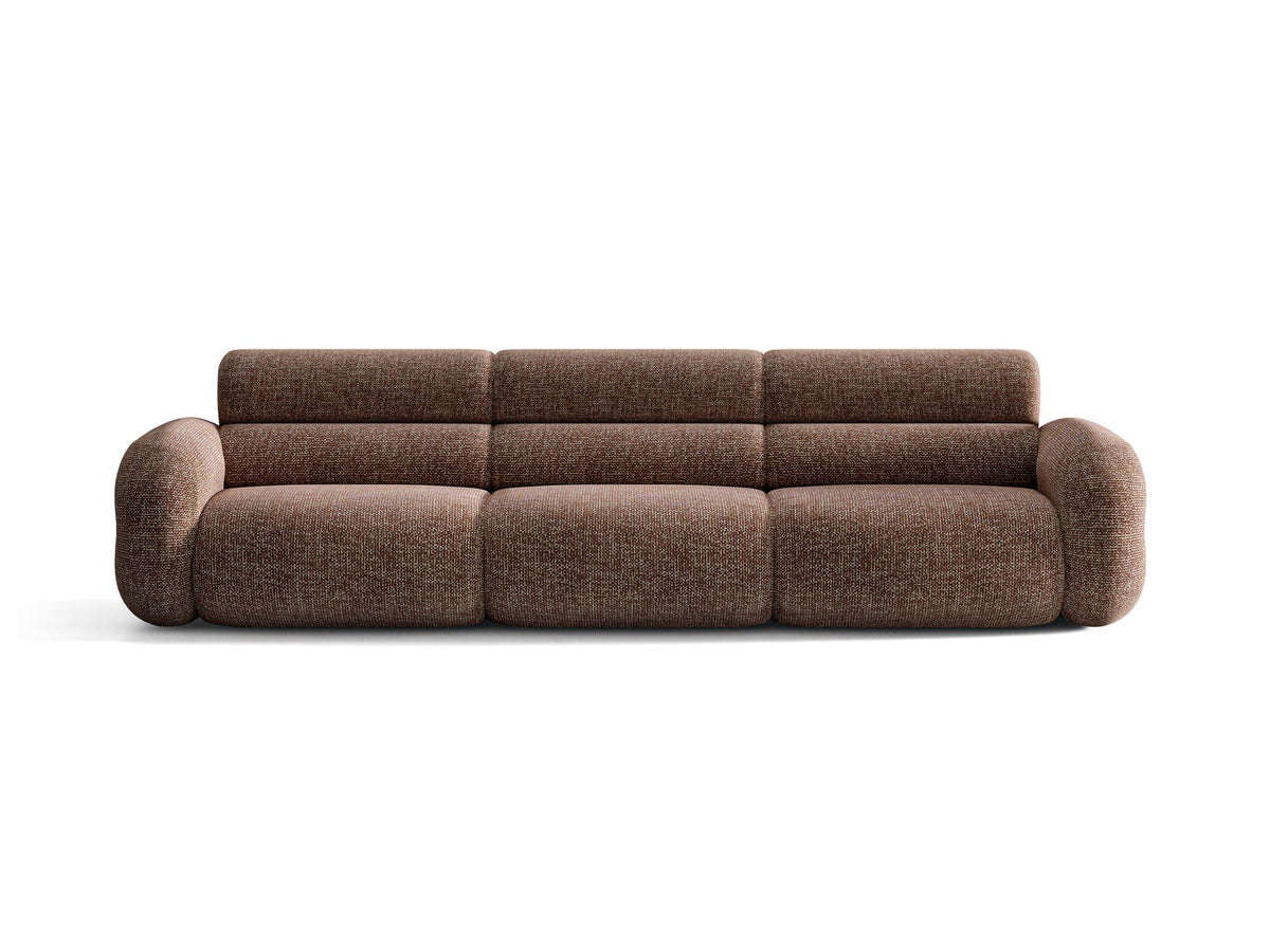 Modulares 4er Sofa Neo von Micadoni in dunklem Olivgrün mit strukturiertem Stoffbezug, hoher Rückenlehne und schwarzen Kunststoffbeinen.