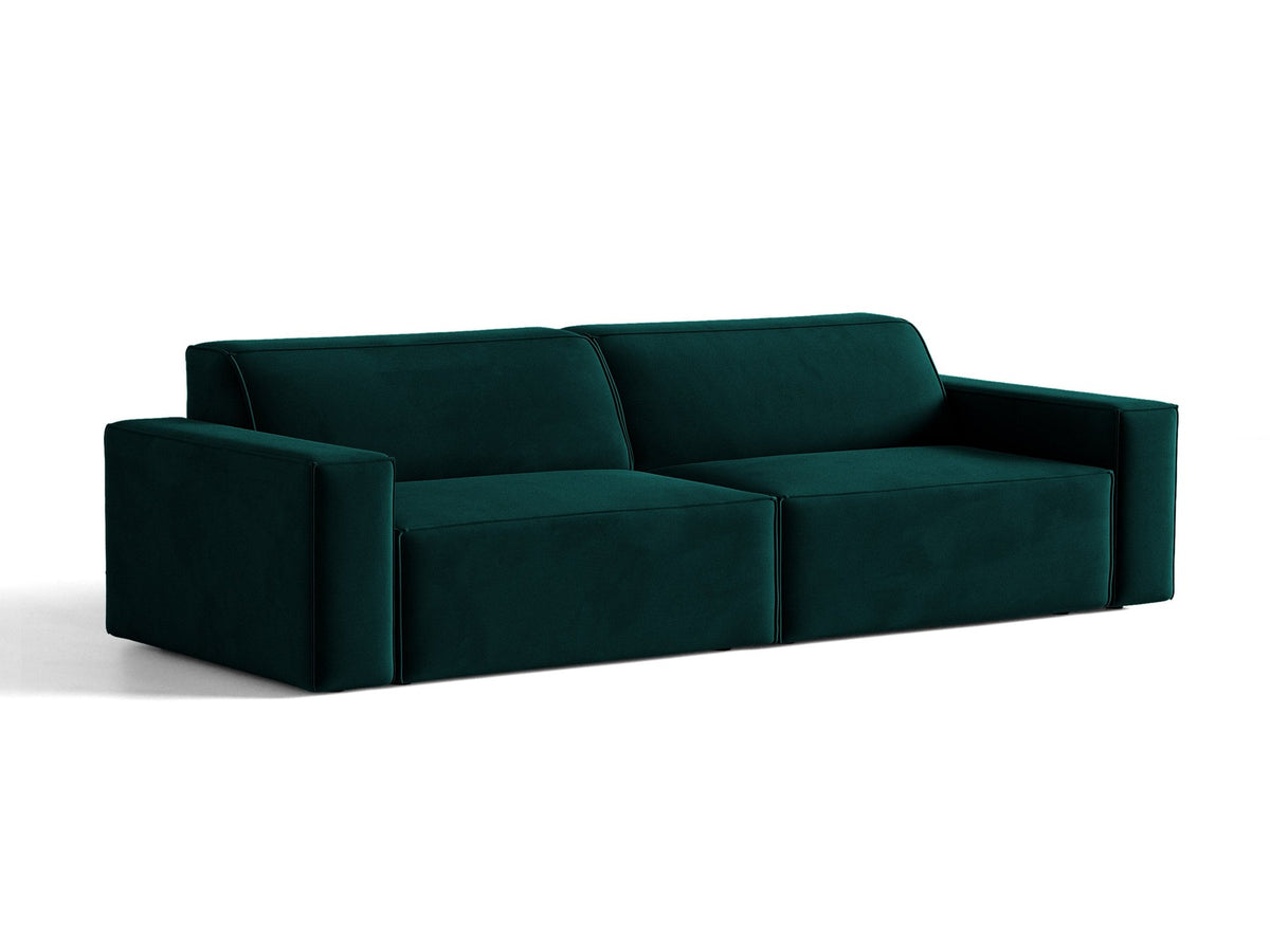 Modulares 4er Sofa Jodie von Micadoni in leichtem Beige mit Venus Samtstoff, schwarzen Kunststoffbeinen und niedriger Rückenlehne.
