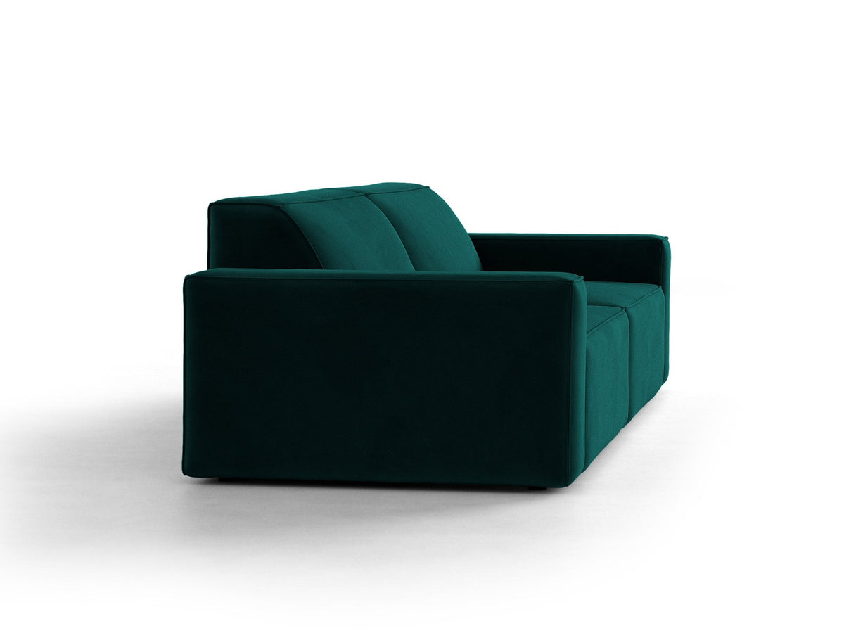 Modulares 4er Sofa Jodie von Micadoni in leichtem Beige mit Venus Samtstoff, schwarzen Kunststoffbeinen und niedriger Rückenlehne.
