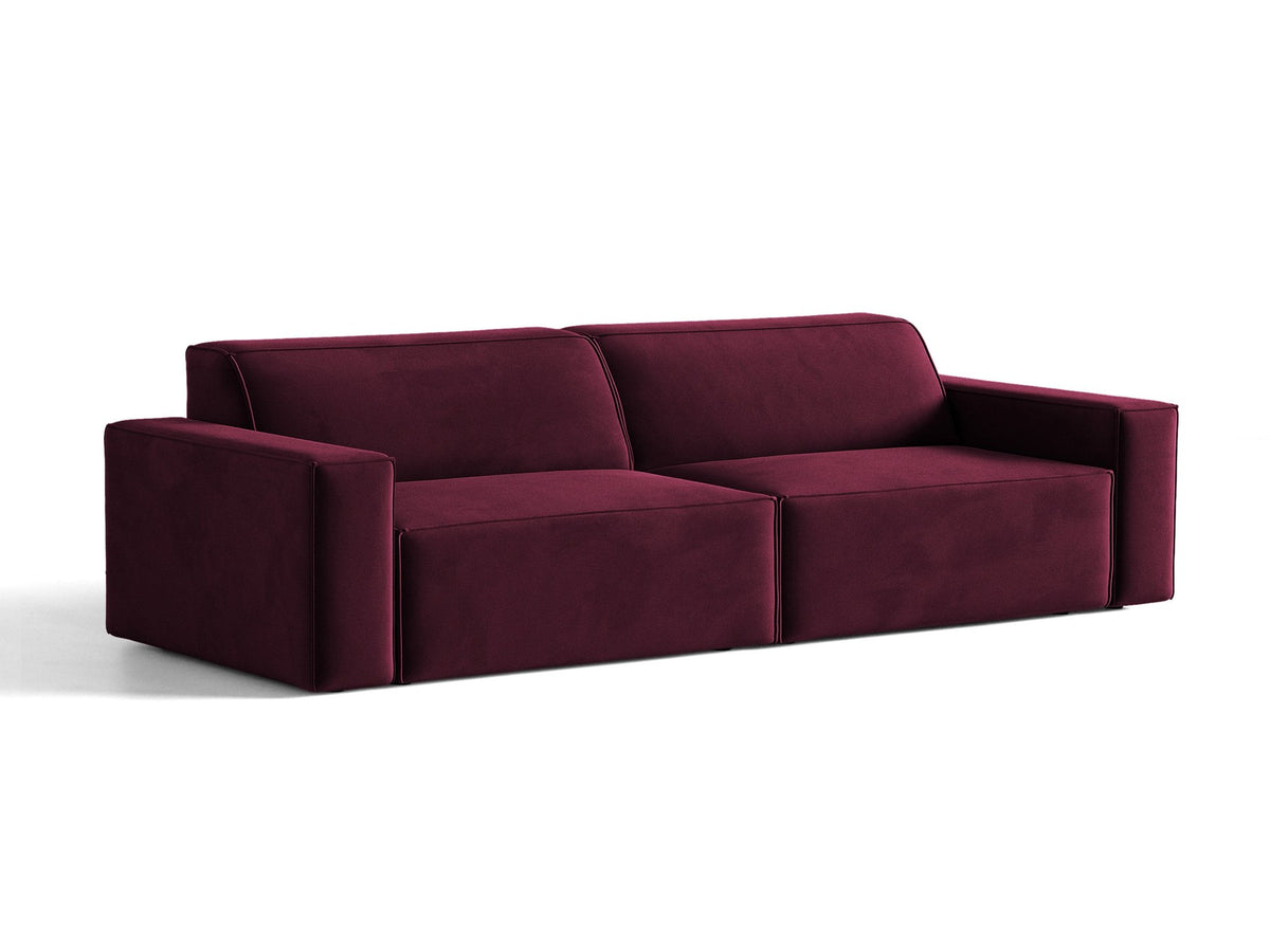 Modulares 4er Sofa Jodie von Micadoni in leichtem Beige mit Venus Samtstoff, schwarzen Kunststoffbeinen und niedriger Rückenlehne.