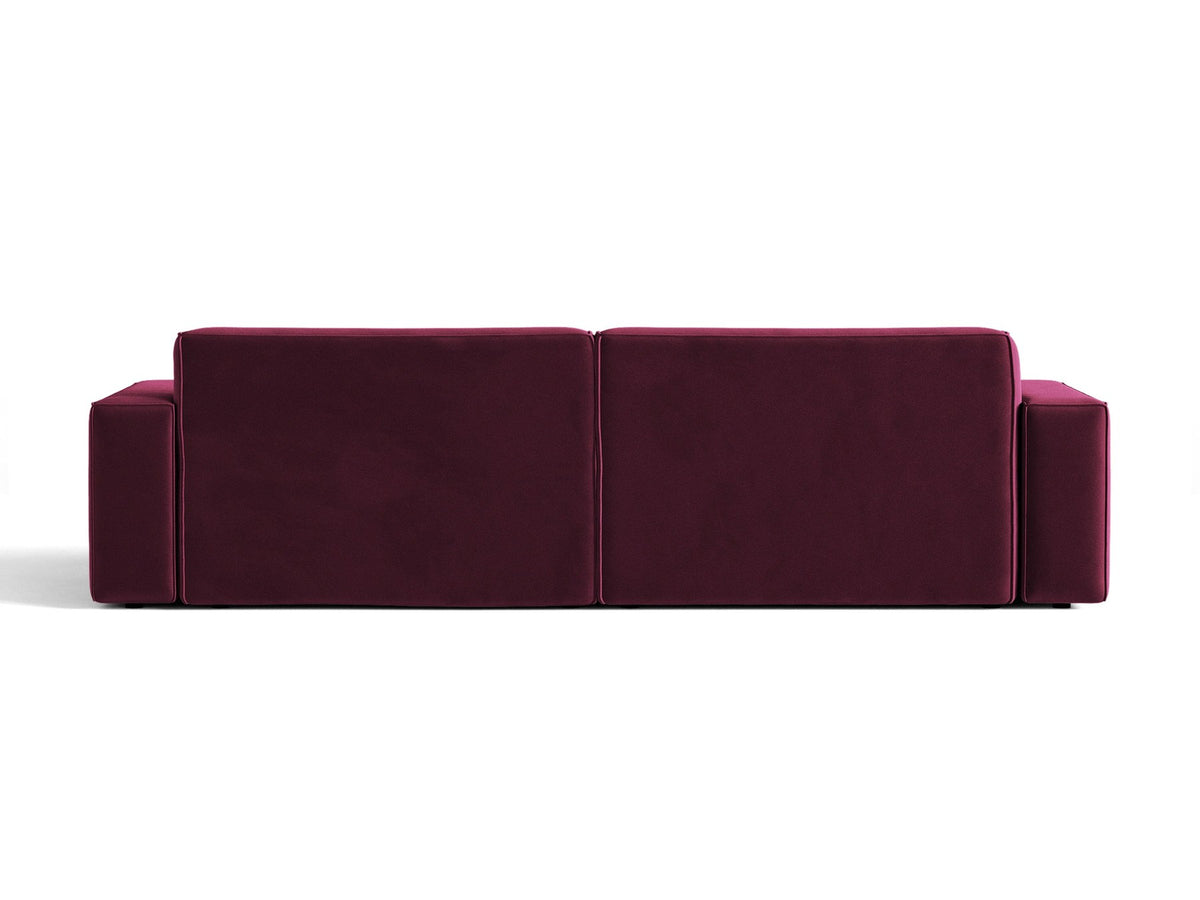 Modulares 4er Sofa Jodie von Micadoni in leichtem Beige mit Venus Samtstoff, schwarzen Kunststoffbeinen und niedriger Rückenlehne.