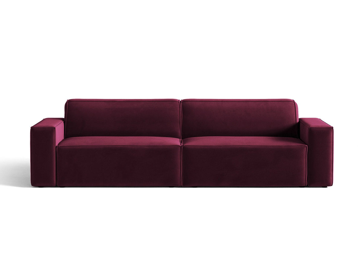 Modulares 4er Sofa Jodie von Micadoni in leichtem Beige mit Venus Samtstoff, schwarzen Kunststoffbeinen und niedriger Rückenlehne.