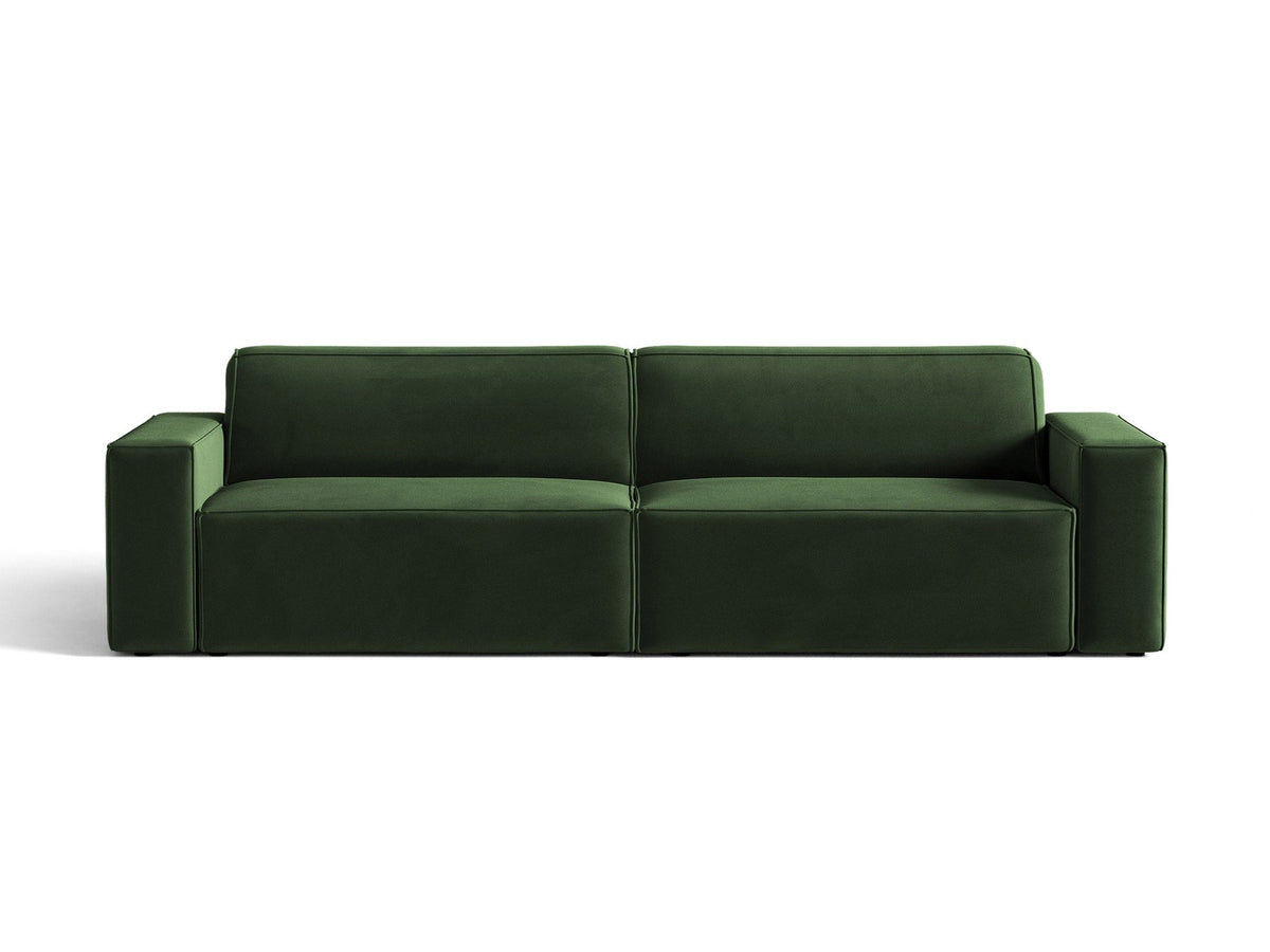 Modulares 4er Sofa Jodie von Micadoni in leichtem Beige mit Venus Samtstoff, schwarzen Kunststoffbeinen und niedriger Rückenlehne.