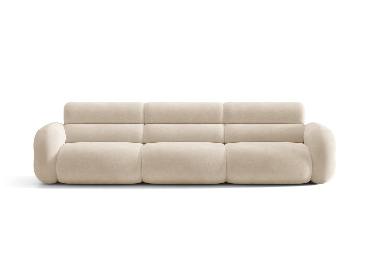 Modulares 4er Sofa Neo von Micadoni in dunklem Olivgrün mit strukturiertem Stoffbezug, hoher Rückenlehne und schwarzen Kunststoffbeinen.