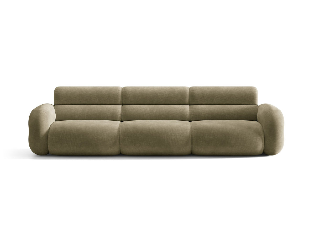 Modulares 4er Sofa Neo von Micadoni in dunklem Olivgrün mit strukturiertem Stoffbezug, hoher Rückenlehne und schwarzen Kunststoffbeinen.
