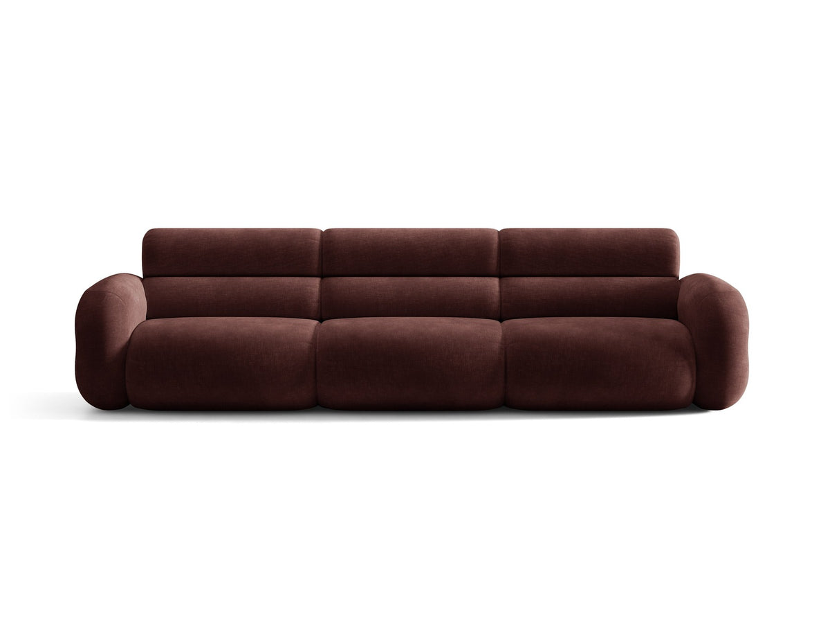 Modulares 4er Sofa Neo von Micadoni in dunklem Olivgrün mit strukturiertem Stoffbezug, hoher Rückenlehne und schwarzen Kunststoffbeinen.