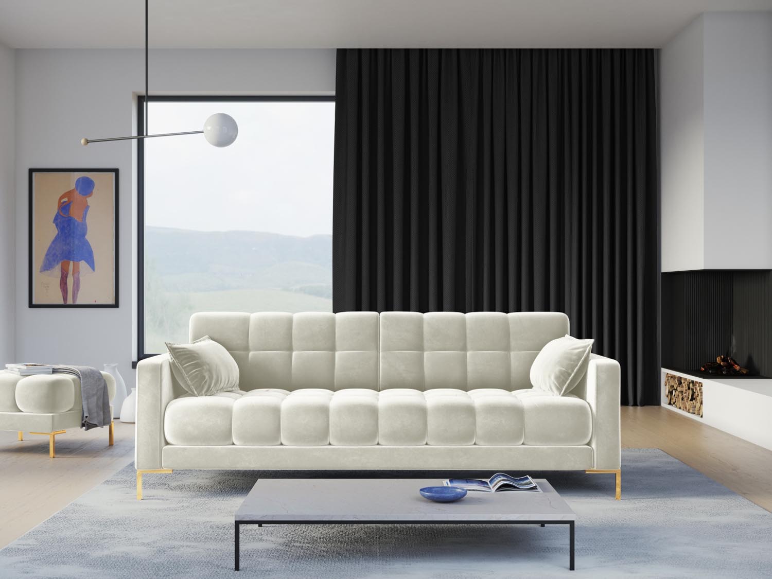 Entdecken Sie das stilvolle Mamaia Velour Sofa 4 Sitzer von Micadoni – ideal für Ihr Wohnzimmer, bequem und elegant in jedem Raum.