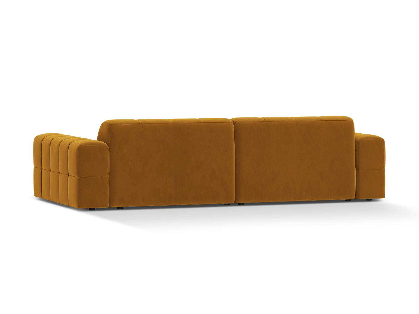 Elegantes 4-Sitzer Sofa Jennifer in modernem Gelb-Bluvel, ideal für komfortable Wohnräume und gesellige Stunden mit Freunden.