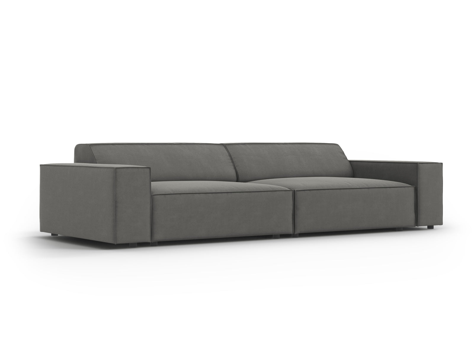 Modulares 4-Sitzer Sofa Jodie aus Velours in zeitlosem Grau, perfekt für moderne Wohnkonzepte und entspannte Stunden mit Freunden.