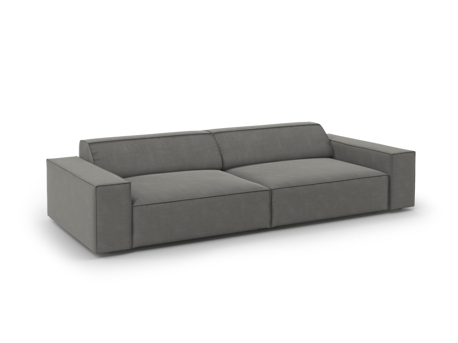 Elegantes 4-Sitzer Sofa Jodie aus weichem Velours in stilvollem Grau, ideal für gesellige Abende und modernes Wohndesign.