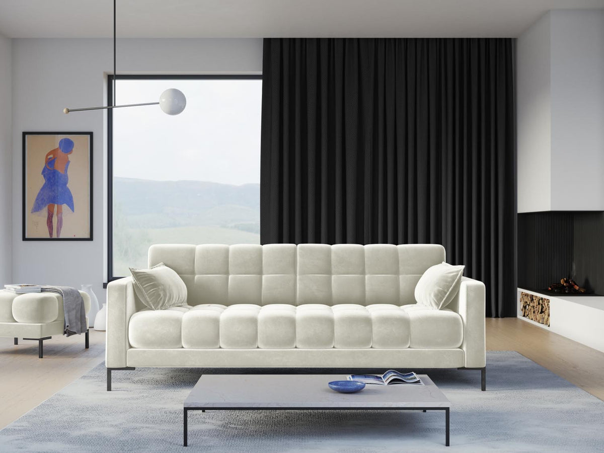 Mamaia Velour Sofa 4 Sitzer in Light Beige/Schwarz-Bluvel präsentiert im Onlineshop von KAQTU Design AG. 4er Sofa ist von Micadoni