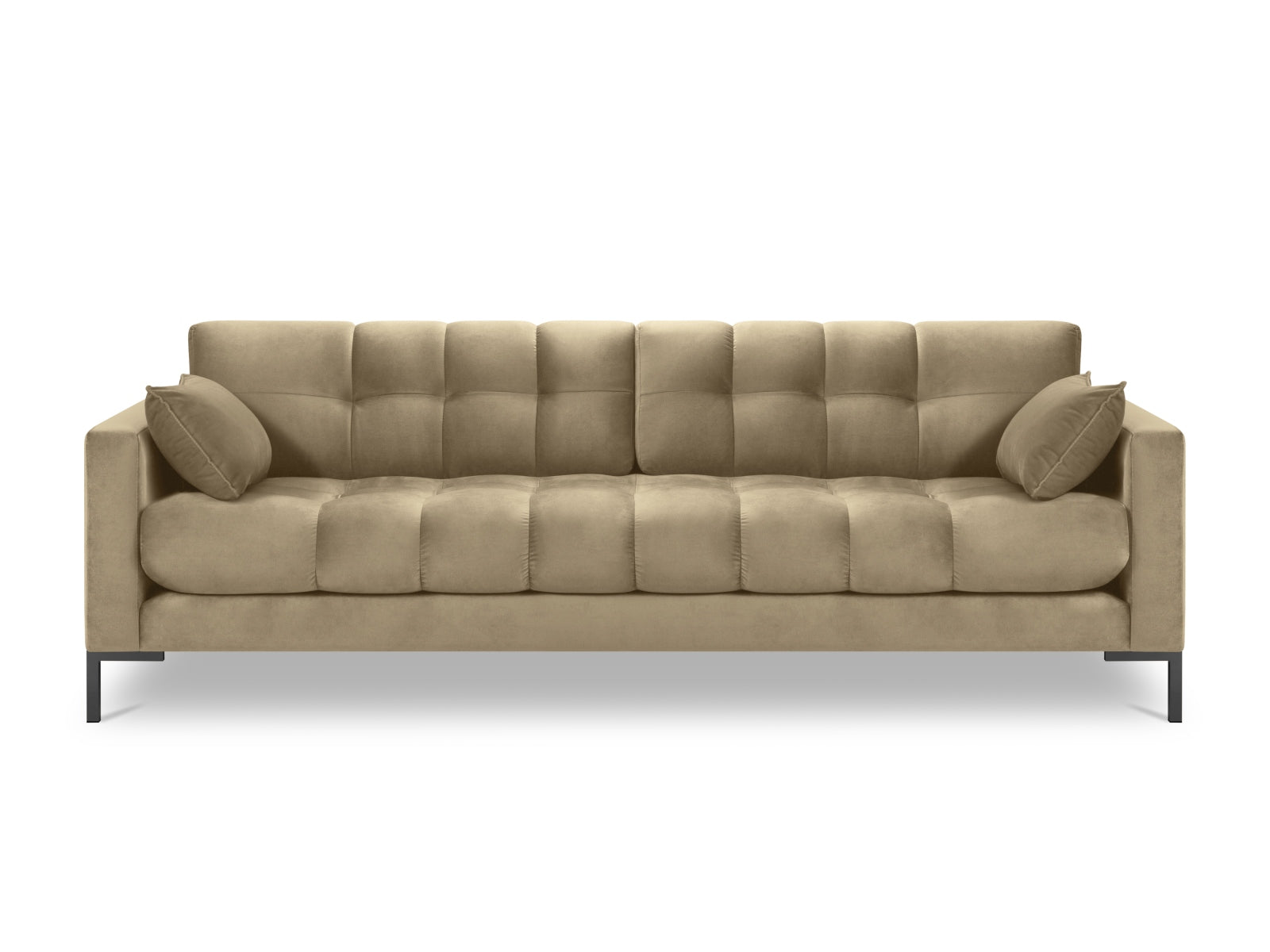 Luxuriöses 4-Sitzer Sofa Mamaia aus Velours in edlem Beige und Schwarz, perfekt für stilvolle Wohnzimmergestaltung.