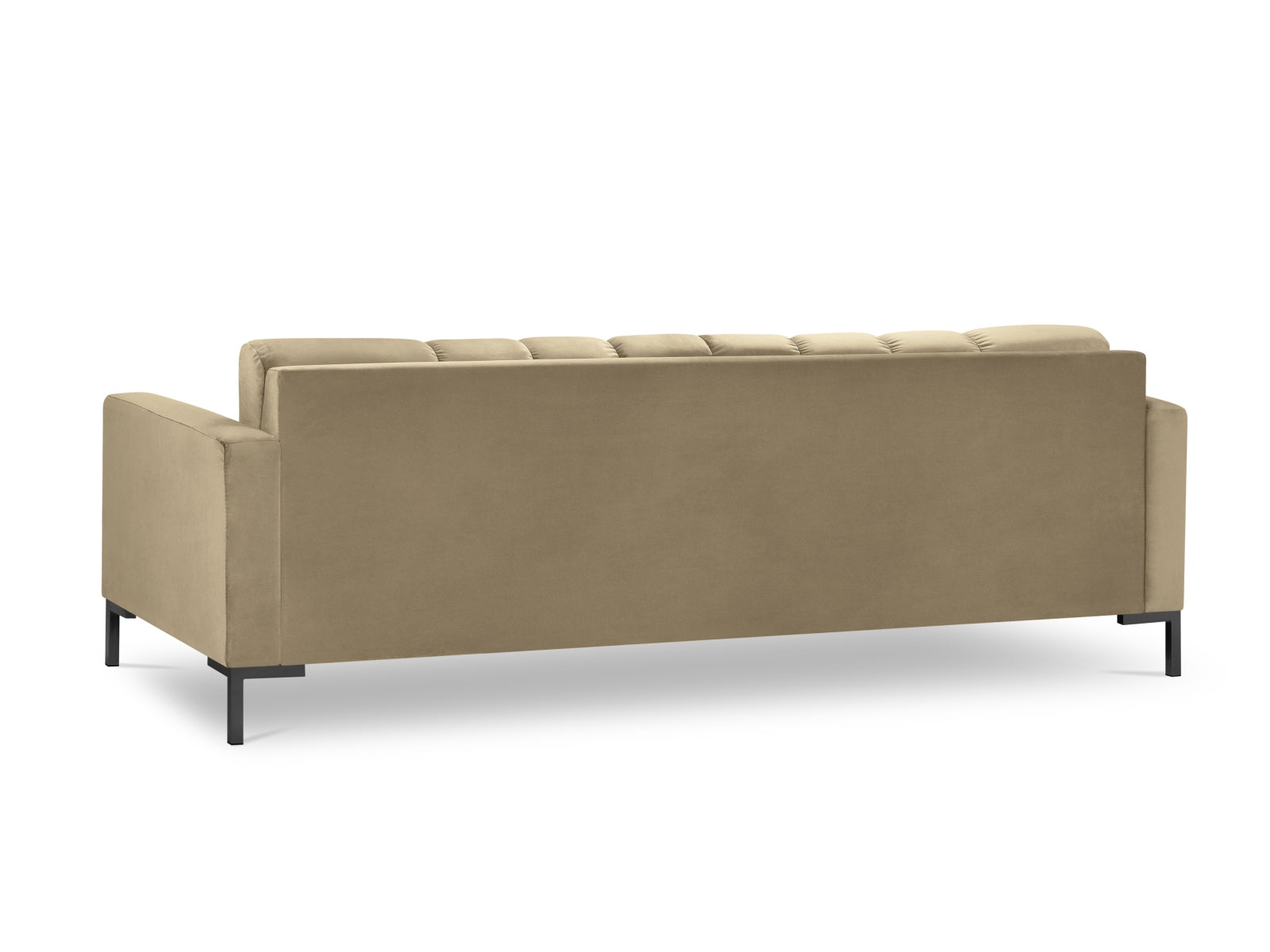 Elegantes 4-Sitzer Sofa Mamaia aus weichem Velours in Beige und Schwarz, ideal für moderne Wohnräume und gemütliche Abende.