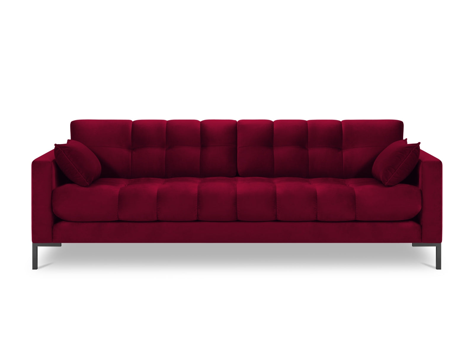 Luxuriöses Mamaia Velour Sofa in ansprechendem Rot und Schwarz, perfekt für moderne Wohnzimmer. Bequemes 4-Sitzer Modell von Micadoni.