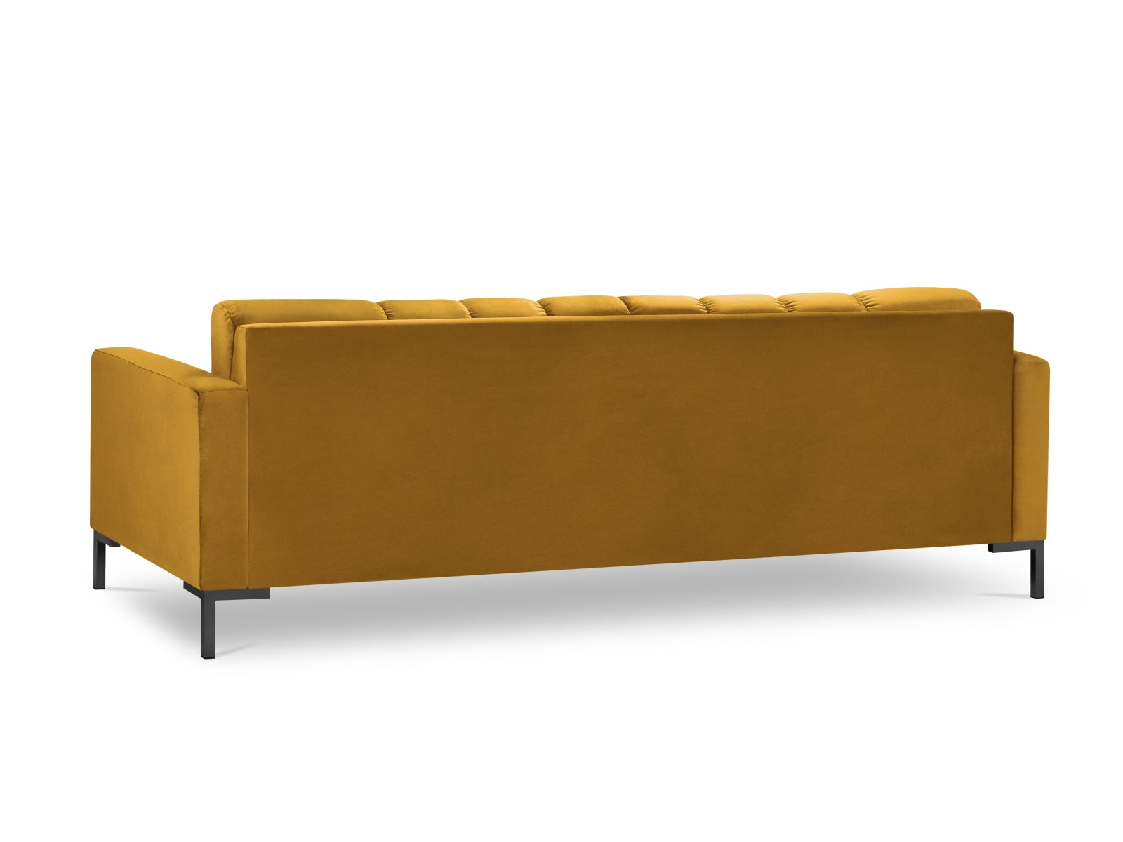 Elegantes 4-Sitzer Sofa Mamaia in luxuriösem Velours, kombiniert gelbe und schwarze Farbtöne für ein modernes Wohnambiente.