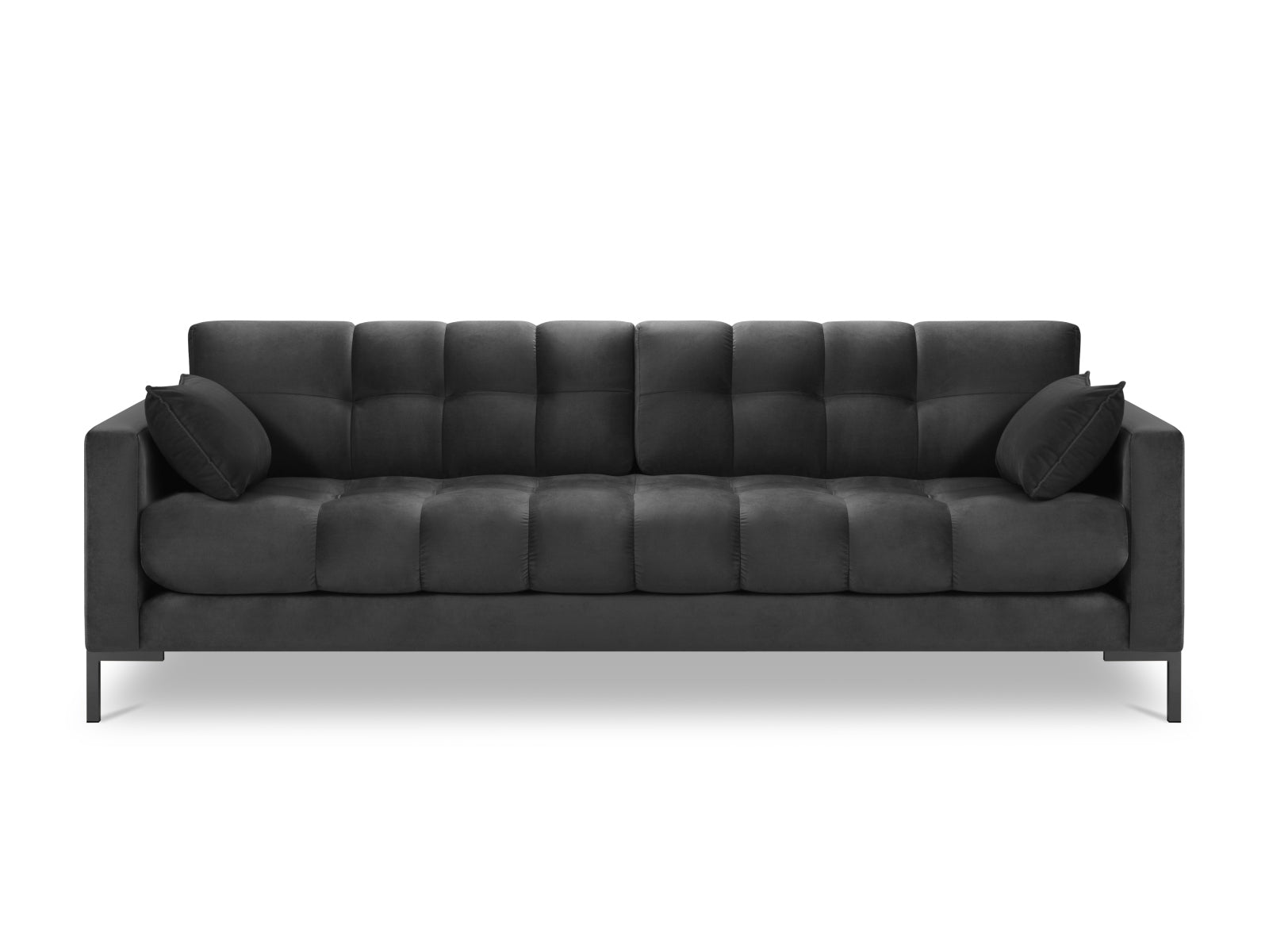 Modernes 4-Sitzer Sofa Mamaia aus Velours in Dunkelgrau, perfekt für entspannte Stunden und stilvolle Einrichtungsideen.