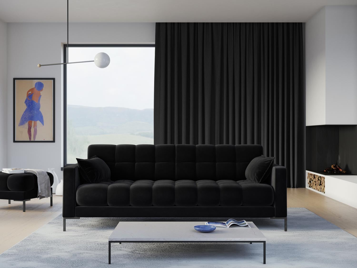 Mamaia Velour Sofa 4 Sitzer in Black/Schwarz-Bluvel präsentiert im Onlineshop von KAQTU Design AG. 4er Sofa ist von Micadoni