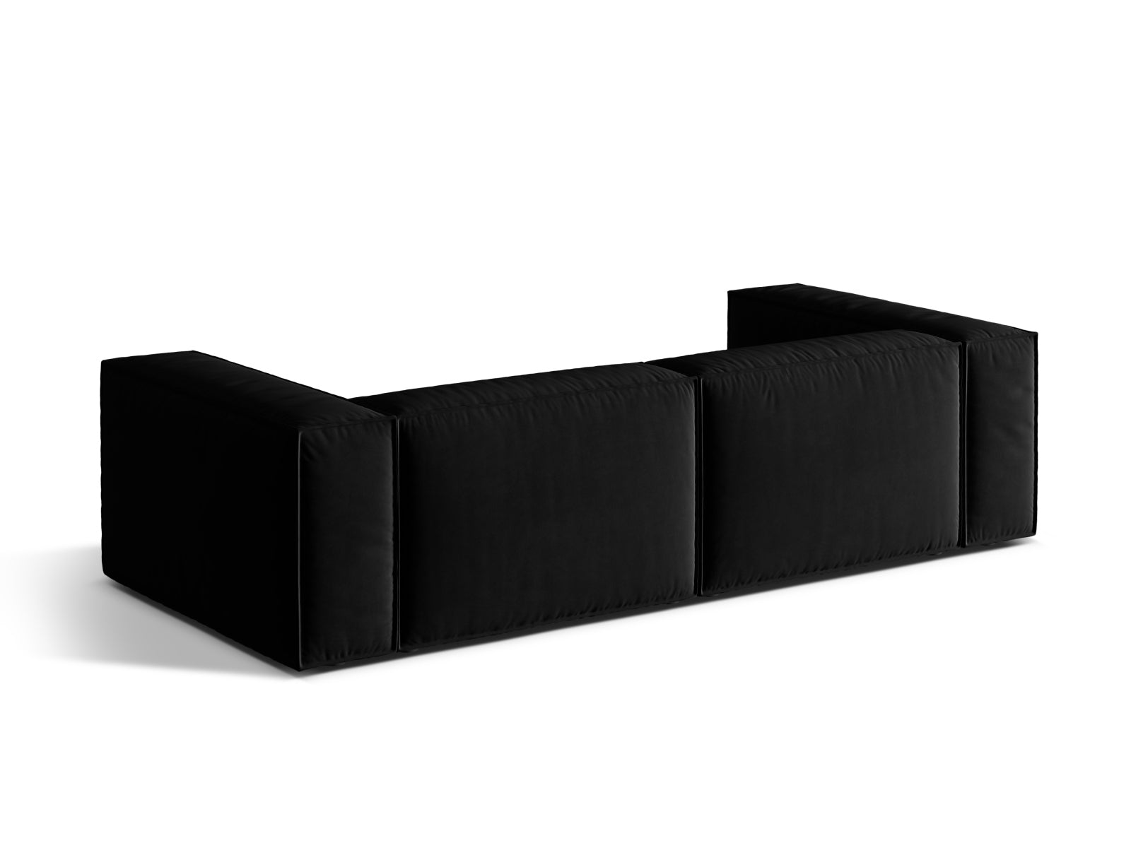 Luxuriöses 4-Sitzer Velour Sofa "Nuria" in edlem Schwarz, perfekt für stilvolle Wohnzimmer und entspannte Stunden mit Freunden.