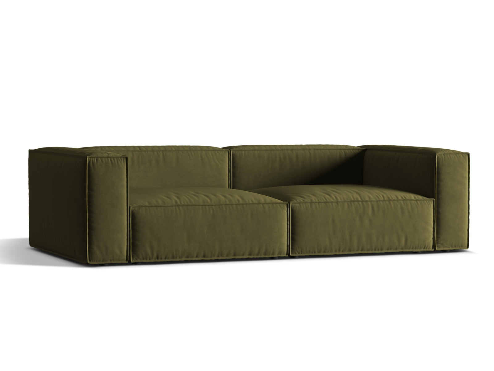 Elegantes Nuria Velour Sofa in Moss Green Melange, ideal für stilvolle Wohnzimmer. Komfortables 5-Sitzer-Design von Micadoni.
