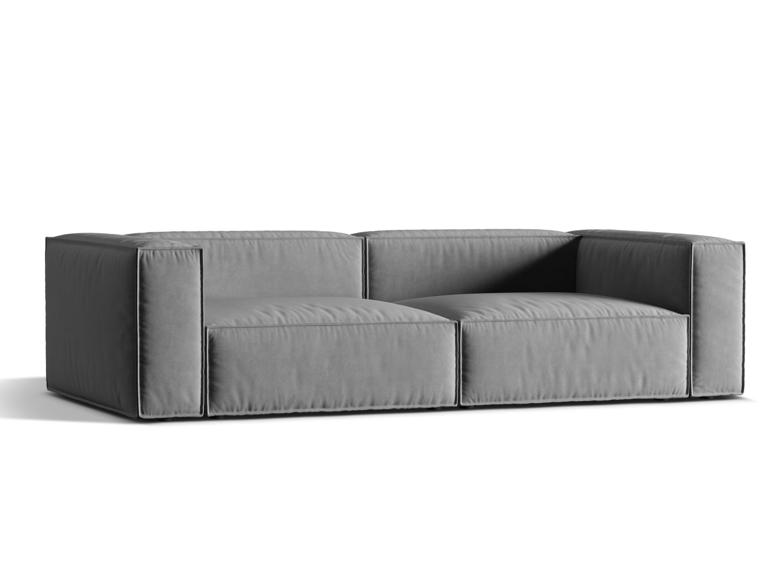 Elegantes Nuria Velour Sofa für 5 Personen in stilvollem Grau, ideal für moderne Wohnräume und gemütliche Abende.
