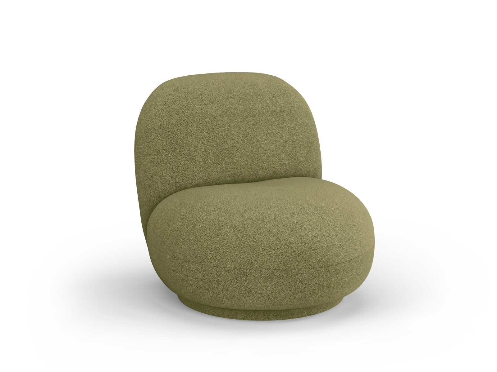 Moderner Drehsessel Chuck Swivel Boucle Armchair in sanften Grüntönen, perfekt für gemütliche Leseecken und stilvolle Einrichtung.
