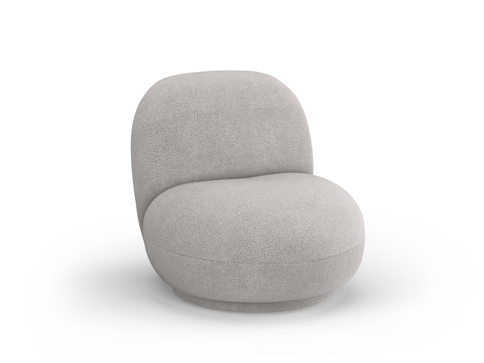 Moderner Drehsessel Chuck Swivel Boucle Armchair in sanftem Grau, perfekt für stilvolle Wohnräume und Büros, bietet hohen Sitzkomfort.