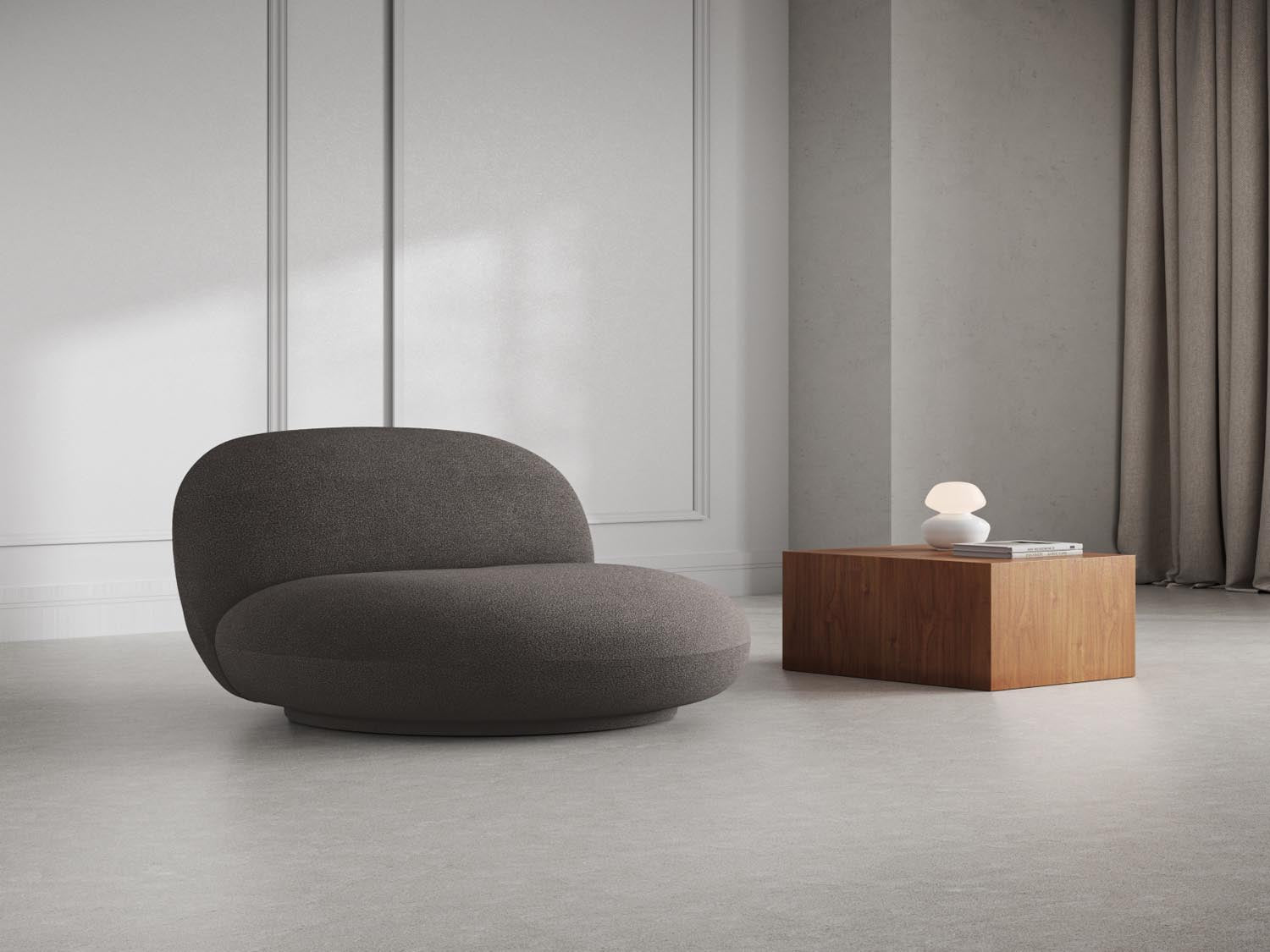 Erleben Sie den Chuck Swivel Boucle Armchair 1 Sitzer von Micadoni – eleganter Drehstuhl aus luxuriösem Boucle, ideal für zeitgemässe Wohnräume.