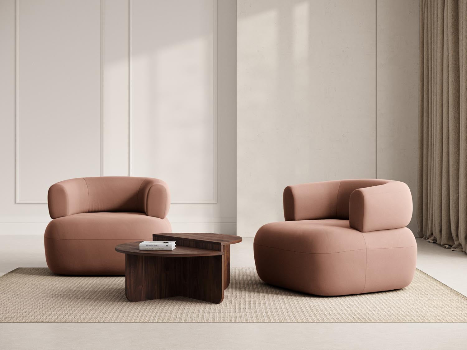 Eleganter Jenny Velour Sessel in warmem Terracotta, ideal für stilvolle Wohnräume. Hochwertige Verarbeitung von Micadoni.