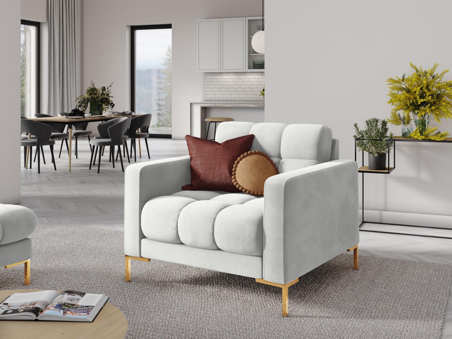 Entdecken Sie den eleganten Mamaia Velour Sessel 1 Sitz von Micadoni – stilvoll, komfortabel und perfekt für jedes Zuhause.