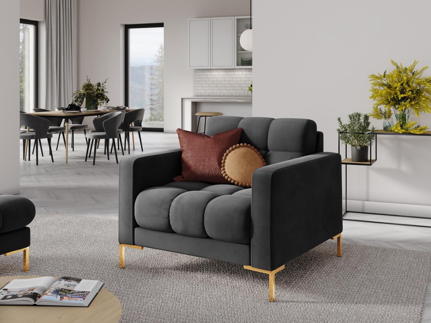 Entdecken Sie den eleganten Mamaia Velour Sessel 1 Sitz von Micadoni – stilvoll, komfortabel und perfekt für jedes Zuhause.