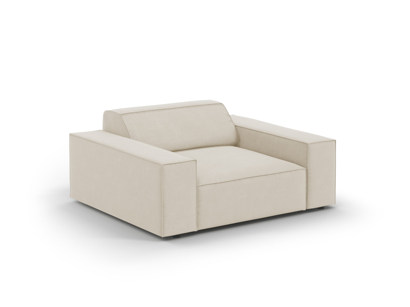 Moderner Jodie Velour Sessel in sanftem Dunkelbeige, perfekt für gemütliche Ecken und stilvolle Akzente in jedem Zuhause.