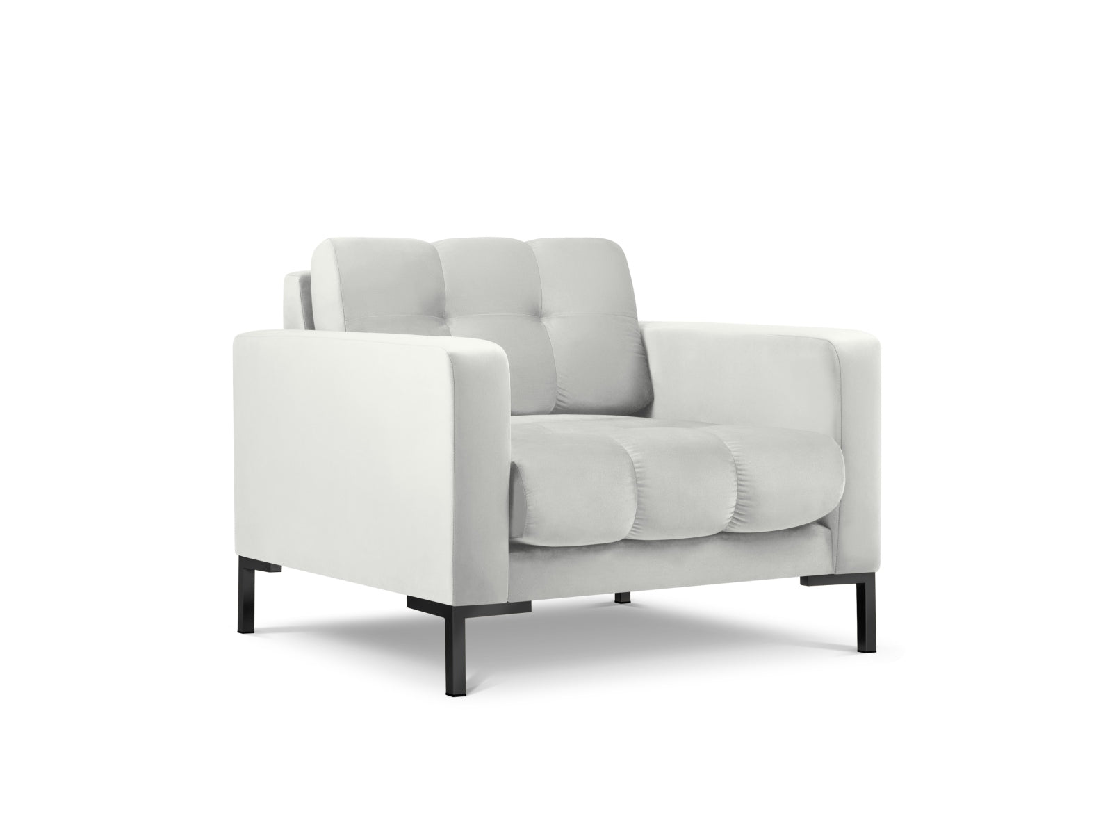 Moderner Mamaia Velour Sessel in edlem Silber und Schwarz, perfekt für stilvolle Akzente und komfortable Sitzgelegenheiten.