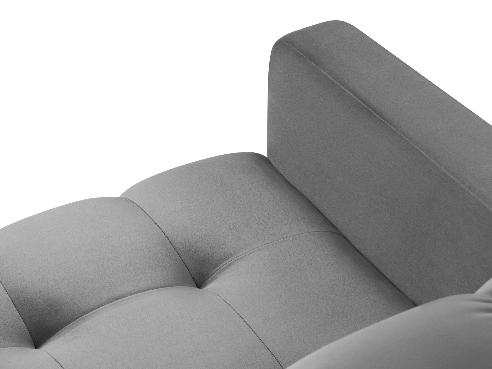 Moderner Mamaia Velour Sessel in zartem Hellgrau, kombiniert mit eleganten schwarzen Details, perfekt für stilvolle Innenräume.