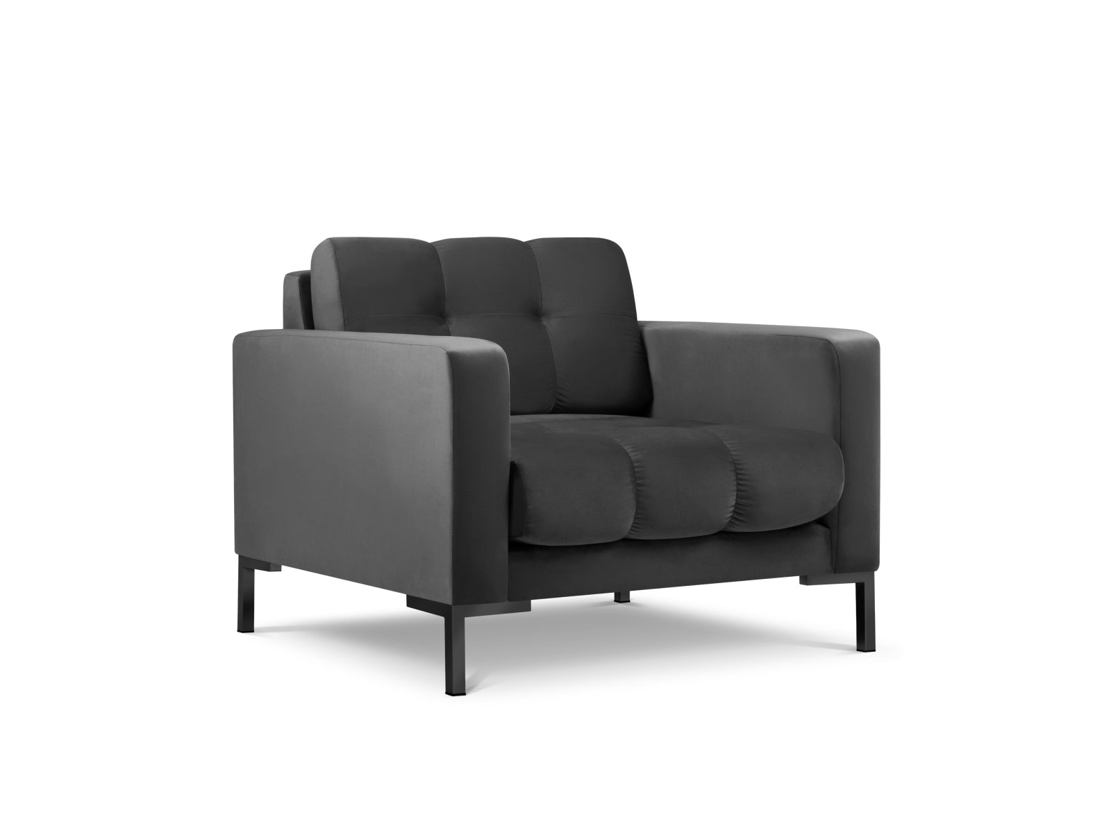 Stylischer Mamaia Velour Sessel in edlem Dunkelgrau, bietet hohen Komfort und fügt sich harmonisch in jedes moderne Interieur ein.