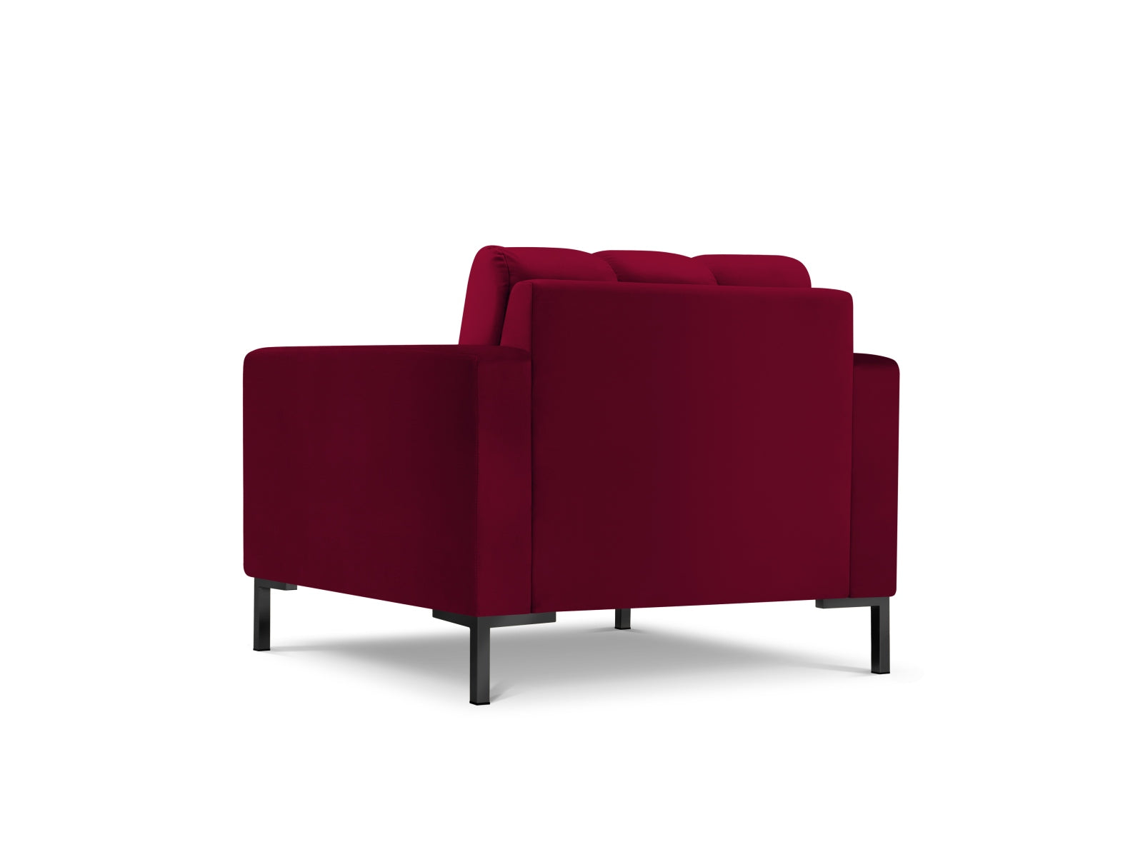 Eleganter Mamaia Velour Sessel in modernem Design, kombiniert luxuriösen Komfort mit einer stilvollen Farbgebung in Rot und Schwarz.