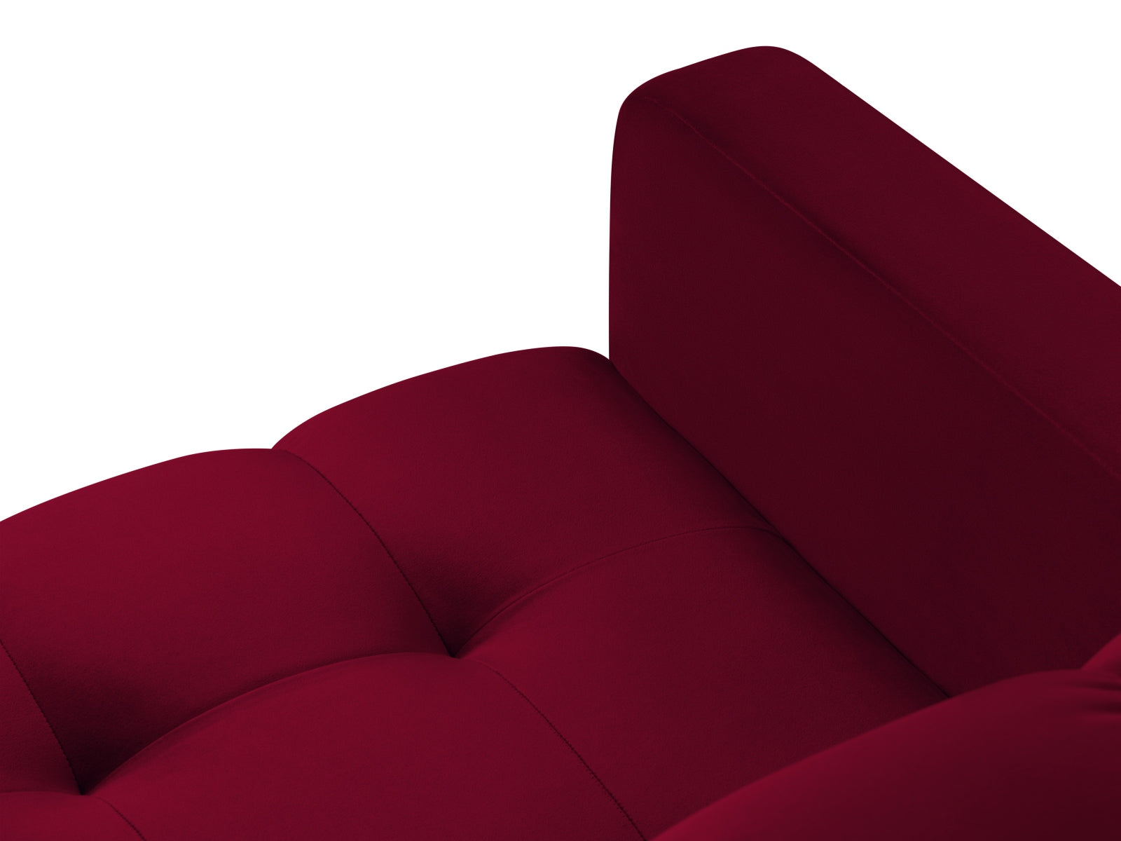 Moderner Mamaia Velour Sessel mit einem eleganten Design, der luxuriösen Komfort in einer ansprechenden Rot-Schwarz-Kombination bietet.