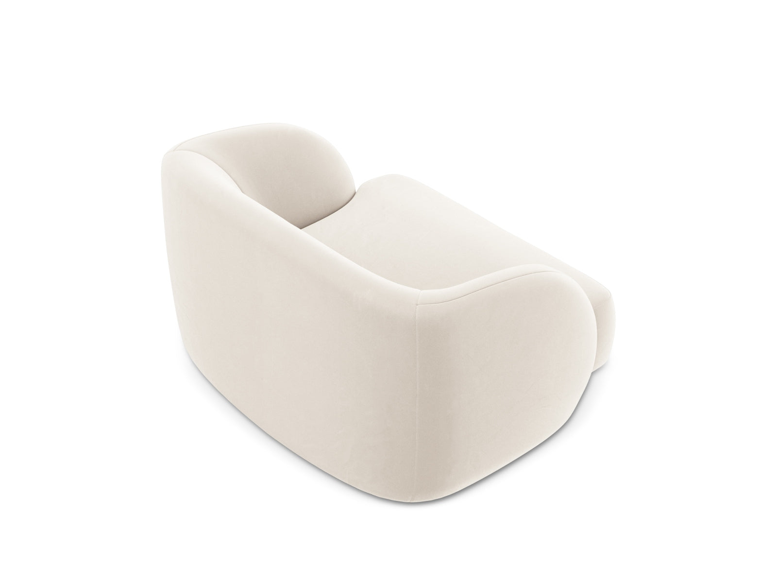 Bequemer und stilvoller Miley Velour Sessel in zartem Beige, perfekt für moderne Interiors und gemütliche Leseecken.