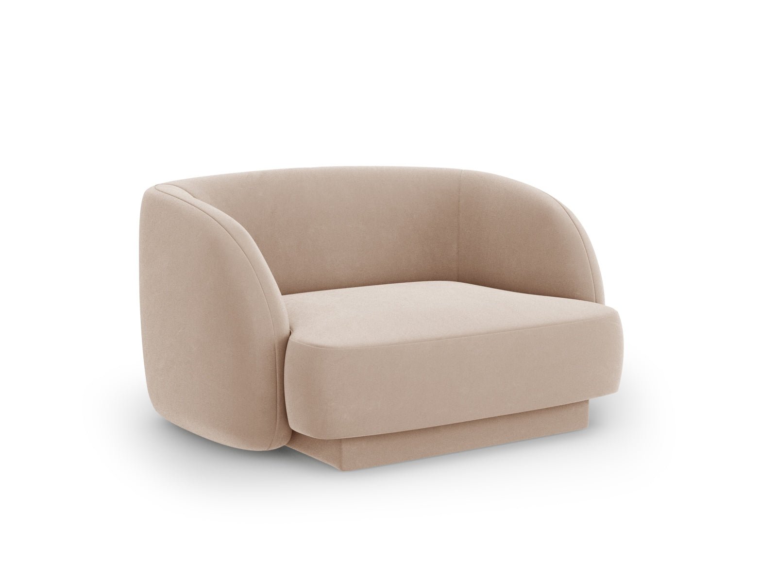 Eleganter Miley Velour Sessel in stilvollem Cappuccino-Bluvel, ideal für moderne Wohnräume und gemütliche Entspannung.