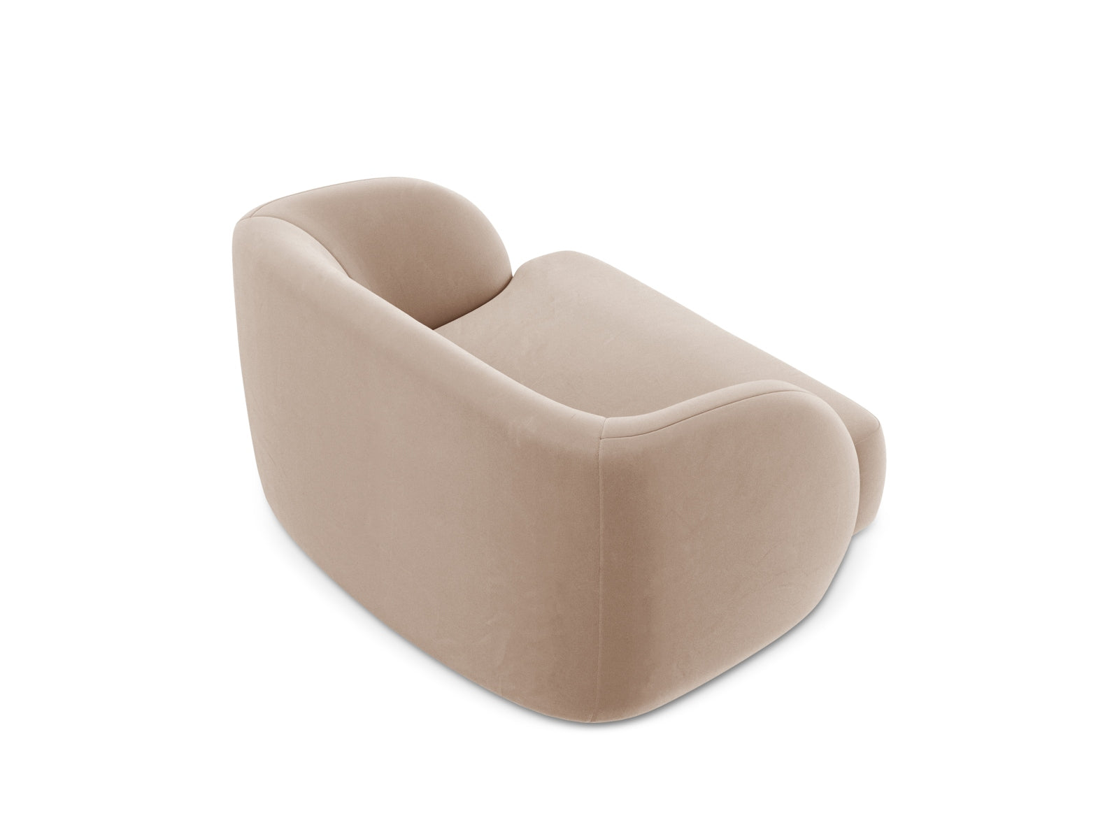 Moderner Miley Velour Sessel in edlem Cappuccino-Bluvel, perfekt für stilvolle Akzente und komfortable Sitzgelegenheiten in jedem Raum.