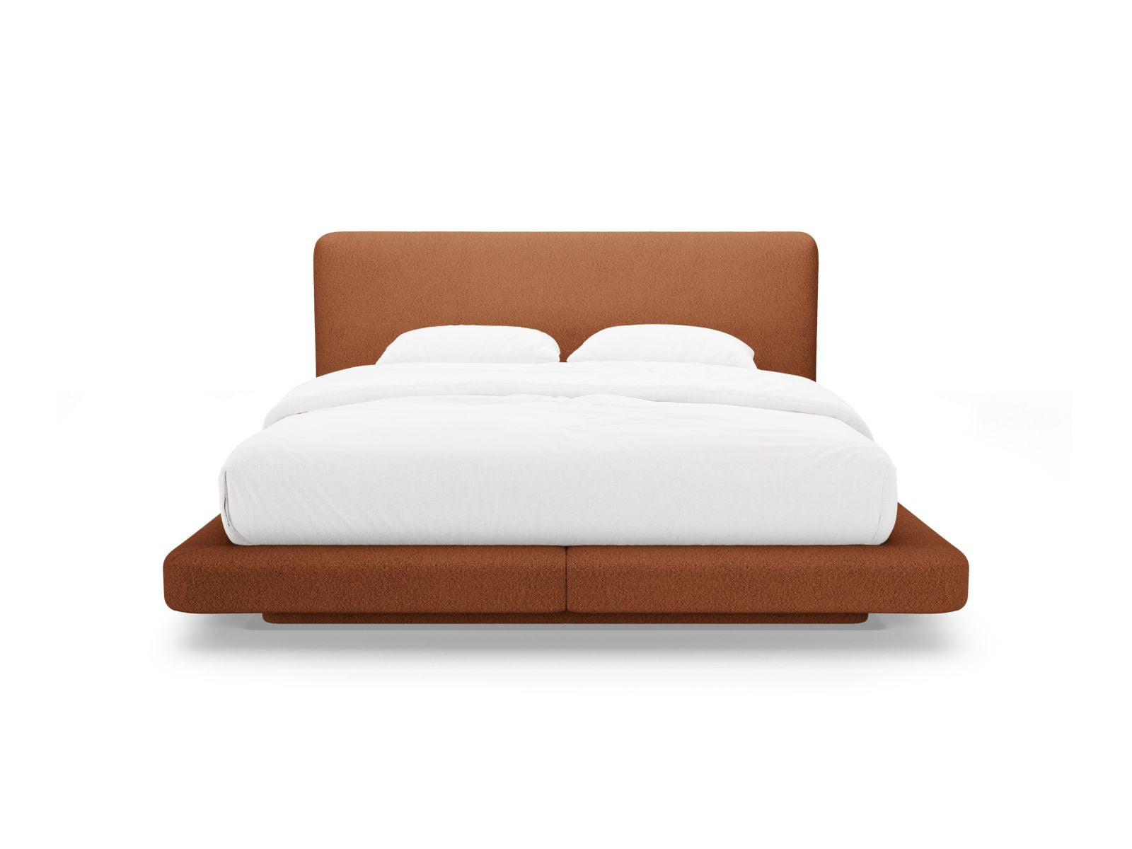 Elegantes Linea Bett mit 140 cm Kopfteil in warmem Terracotta, ideal für stilvolle Schlafzimmergestaltung von Micadoni.