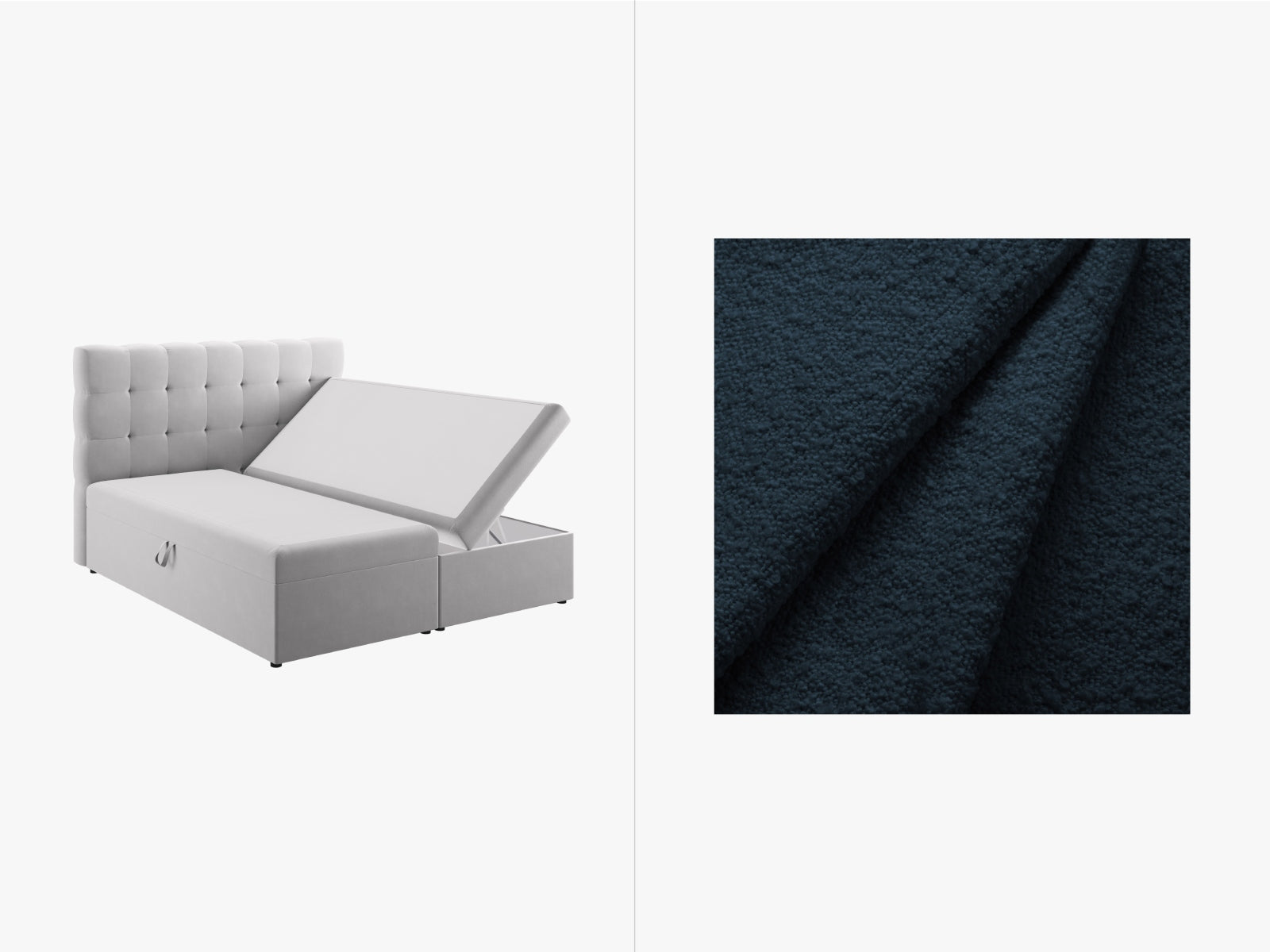 Mamaia Boxspring Bed Set: Headboard + Boxspringmatratze und Topper 140cm in Dark Blue/Schwarz präsentiert im Onlineshop von KAQTU Design AG. Bett ist von Micadoni