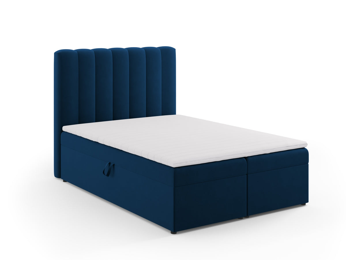 Kelp Boxspringbett Set 140cm: Headboard + Box Springs/Matratze + Matratze Topper in Royal Blue-Bluvel präsentiert im Onlineshop von KAQTU Design AG. Bett ist von Micadoni