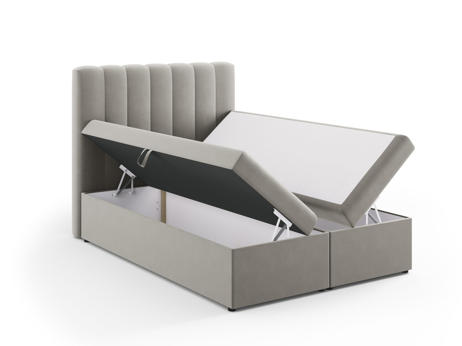 Entdecken Sie das Kelp Boxspring Bett Set von Micadoni: stilvolles Kopfteil, stabile Boxspring und hochwertige Matratze mit Topper für erholsamen Schlaf.