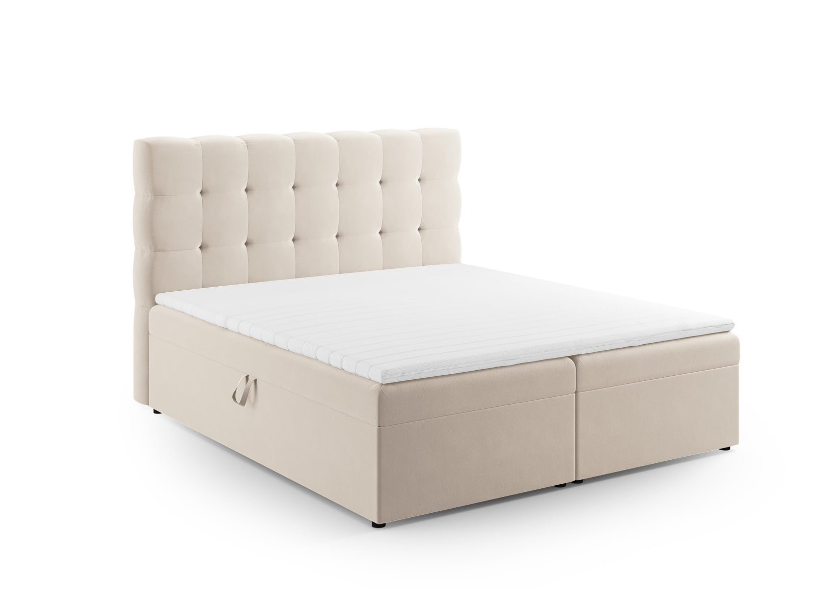 Mamaia Boxspringbett-Set: Headboard + Boxspringmatratze und Topper 140cm in Light Beige/Schwarz-Bluvel präsentiert im Onlineshop von KAQTU Design AG. Bett ist von Micadoni