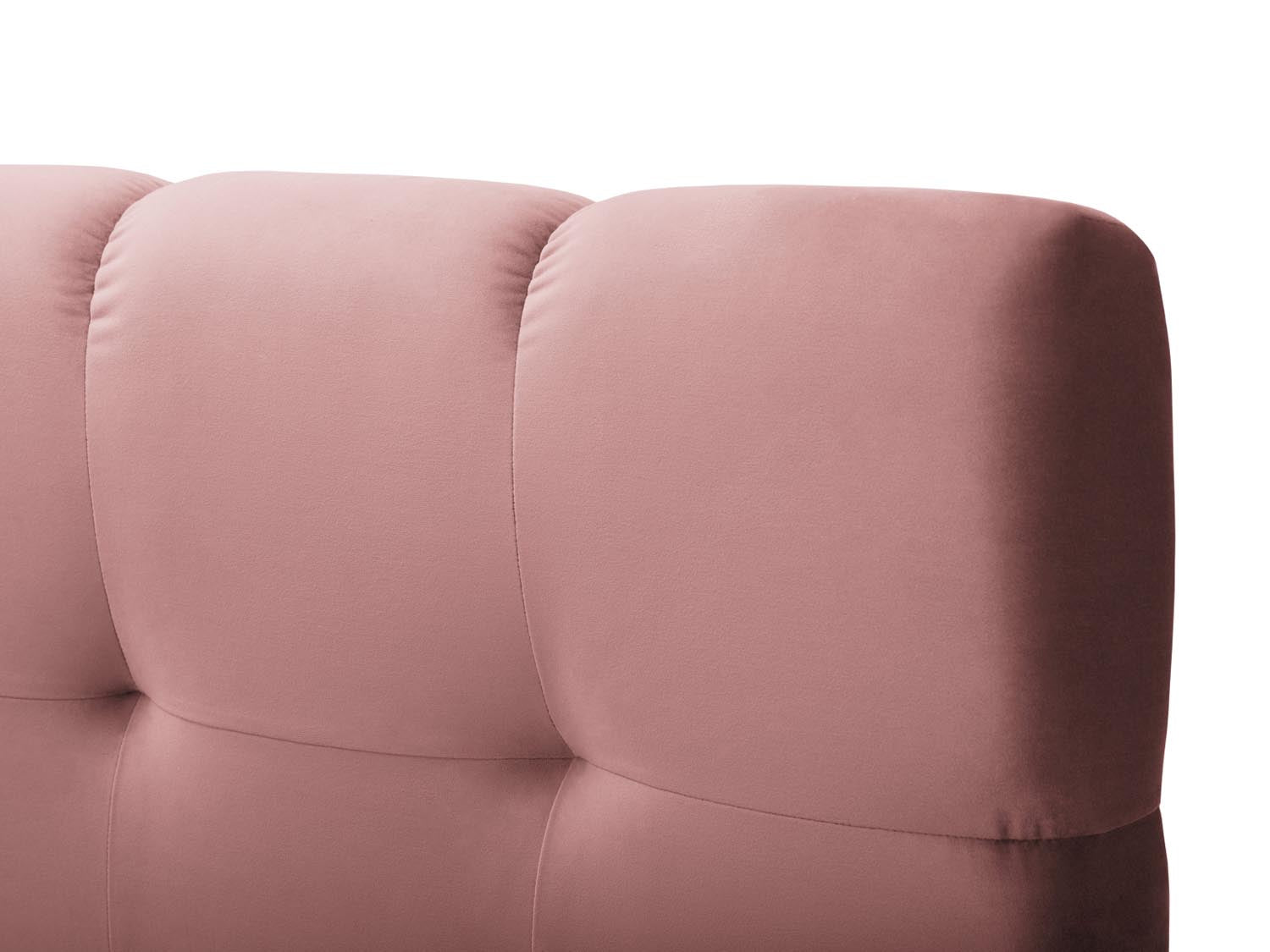 Elegantes Boxspringbett-Set Mamaia in modernem Design, bestehend aus Kopfteil, Boxspringmatratze und Topper in Pink und Schwarz.