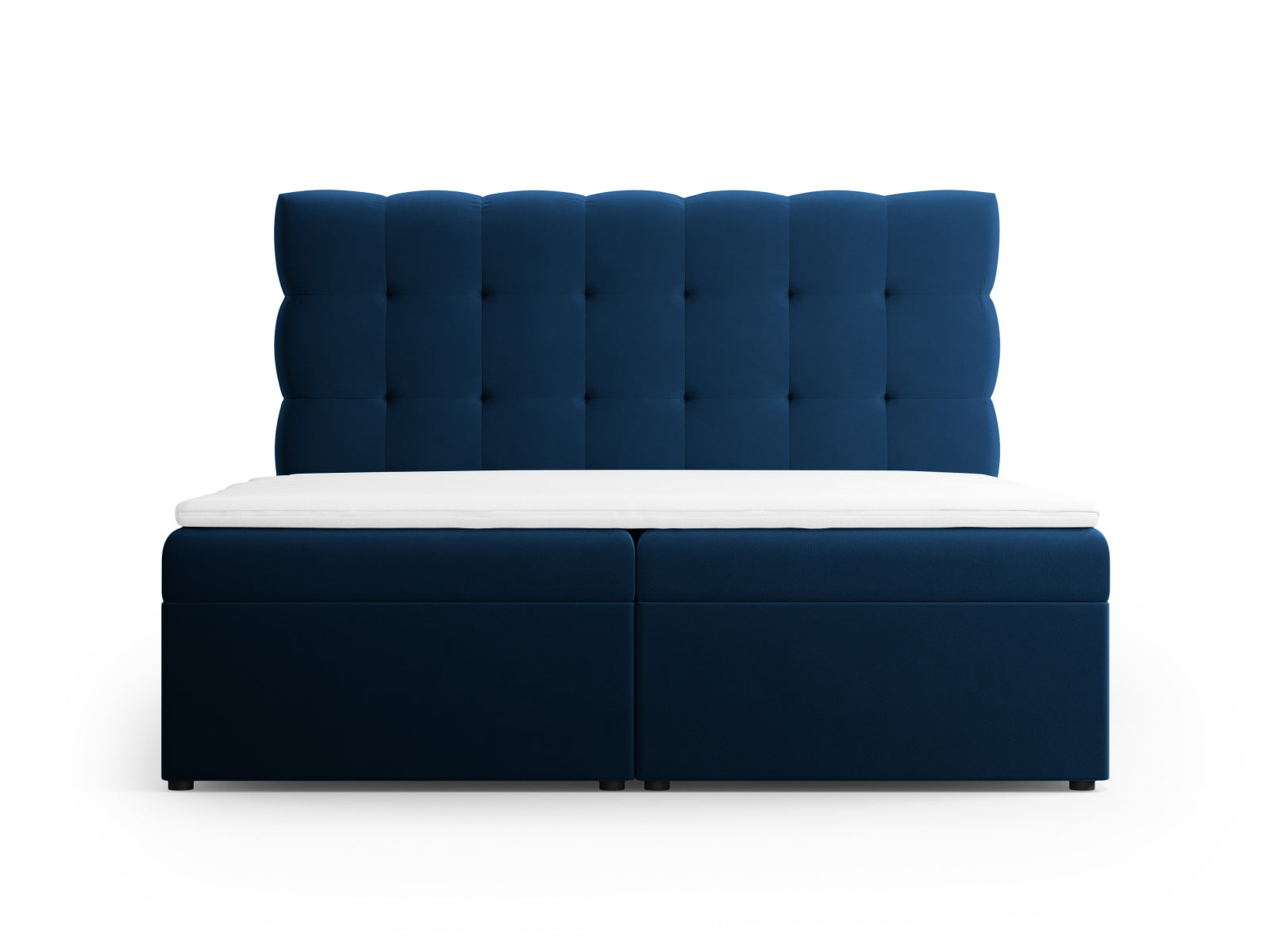 Elegantes Mamaia Boxspringbett-Set in Royal Blue mit Kopfteil, Matratze und Topper, ideal für stilvolle Schlafzimmergestaltung.